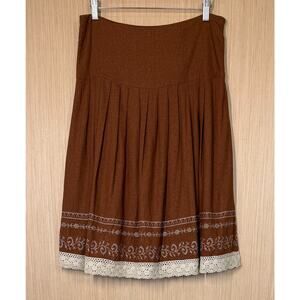 Ninety Linen Blend Lace Hem Skirt Womens Small Embroidered Bead Cottage Prairie